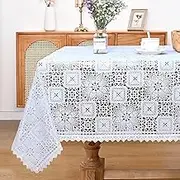 Likiyol White Vinyl Tablecloth, Rectangular Lace Tablecloth, Heavy Duty Vinyl Table Cloth, Stain-Resistant Wipeable Table Protector for Kitchen and Dining Room, Rectangle-55 x104