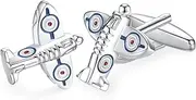 [HONEY BEAR] Cufflinks For Men - Wwii Fighter Plane Silver, Stainless Steel, Wedding Gift