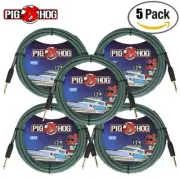 5-PACK Pig Hog Vintage Serie PCH10TAB 10FT Tahitian Blue Woven Instrument Cable