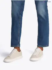 Tommy Hilfiger Natural 100% Linen High Vulcanised Low Core Chambray Trainers (F54814) | $173