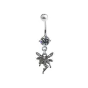 Belly Navel Ring Dangle Fairy Faerie with Prong Setting CZ Gem 14g