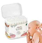 Kids Cotton Buds | Double-Ended Buds for Ears with Storage Case - Portable Beauty Tool for Ear Nose Clean, Wood Sticks