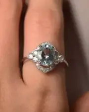 2.09 Ct Oval Cut Natural Aquamarine Diamond Proposal Ring14K solid white gold