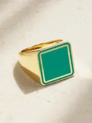 [Lauren Rubinski] Lauren Rubinski - 14-karat Gold And Enamel Ring - Green - 51 51 Green