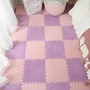 Milk Velvet Patchwork Rugs, 12x12in Plush Puzzle Foam Floor Mat, Soft Fluffy Square Interlocking Carpet Tiles, Rug Puzzle Mats for Floor (Purple + Pink,20 Pcs)
