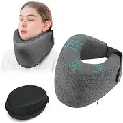 HANQIMER Patented Chin Support Travel Pillow for Sleeping，Innovative Travel Neck Pillows for Airplanes, 100% Pure Memory Foam Airplane Pillow for Long Flight - Dark Grey