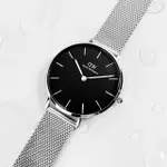 【DANIEL WELLINGTON】CLASSIC PETITE STERLING 經典米蘭編織不鏽鋼手錶 黑色 32MM(DW00100162)