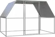 Large Metal Chicken Coop, Walk-in Poultry Cage Chicken Run Pen Rabbit Duck House with Water-Resistant Roof and Lock Door, for Outdoor Farm Use, Silver and Grey 3x2x2 m Galvanised Steel