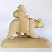 One-of-a-Kind Santa on Bear Wood Carved Figurine 11" - Nature Wood Carving