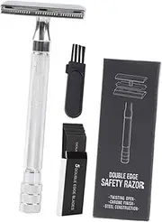 VICASKY Manual Shaver Safety Razor Brush 5 Double-edged Blades Metal Handle Set
