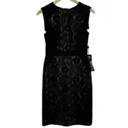 Adrianna Papell Lace Overlay Block Black Sleeveless Sheath Dress Size 4 NWT $140