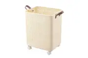 47L Laundry Basket Hamper Plastic Collapsible Clothes Washing Trolley Foldable Bathroom Container Cart Organiser Holder on Wheels