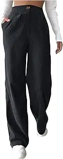 [DSAoTeng] Women Solid Elasticated High Waisted Corduroy Pants-Casual Loose Fit Wide Leg Cord Pants Full Lounge Wear for Work Everyday Use