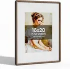 16X20 Picture Frame Natural Walnut Wood from CA-USA with Real Tempered Glass, Ha