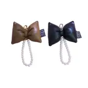Leather Bowknot Pearl Pendant Phone Straps Lanyard Y2K Pocket Keychain Strap