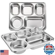 Tebery 3 Pack Stainless Steel Rectangular Divided Plates Tray, 5 Sections Din