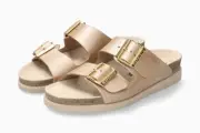 Mephisto Women's Hester Platinum Perla 653 Two Buckle Straps Flat Sandals