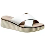 Women's Criss Cross Platform Sandals Striped Sole Cushioned Slip On White
