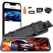 Mirror Dash Camera for Car Dual Dashcam 4K Front 1080P IMX307 Rear View w/ADA...
