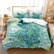Peacock Feather Quilt Comfortable Cover Doona Cover Queen Bedding Set Pillowcase