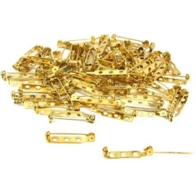75 Bar Pin Backs Broach Hat Badge Jewelry Safety Parts 27 x 5mm