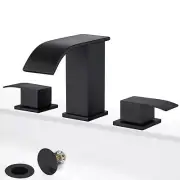 Waterfall Bathroom Faucets for Sink 3 Hole - Matte Black Bathroom Faucet with...