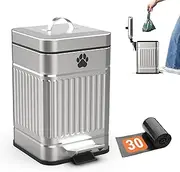 Pupzle Small Dog Poop Trash Can Outside, 1.3 Gal Metal Dog Waste Trash Can, Small Poop Bucket Outdoor with Lid, Pet Waste Container, Poo Container Bin Waterproof Backyard Odor Control, 30 Bags