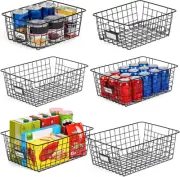 6 Pack [ Extra Large ] Wire Storage Baskets for Organizing with Lables, Pantry O