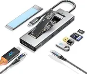 ESSAGER 8 in 1 USB C Hub with M.2 NVMe/SATA SSD Enclosure 10Gbps, 4K HDMI 1.4, USB 3.2 Gen2, PD100W, Aluminum Alloy USB C SSD Enclosure for M.2 NVMe SATA SSD for Mac Mini M1 2 3 4
