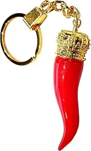 [P.S. I Love Italy] Italian Red Horn with Gold Chain Keychain – Italy Collection of Key Rings & Fobs Great Chili Pepper Charm Rear View Mirror
