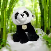 Miyoni Aurora Handmade Panda Bear Plush Sitting Black White Stuffed Animal NWT