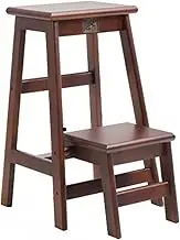 2 Tier Foldable Ladder Stool Adult Solid Wood Folding Ladder Stool Library Ladder Bookshelf Plant Rack for Storage and Decoration(64.5x51x34cm)