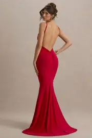 Endless Love | Red Backless Knot Detail Fishtail Maxi Dress