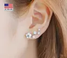 925 Sterling Silver Earrings Elegant Shell Pearls Daisy Style Fashion Women 1307