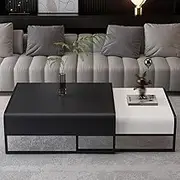 EKDJSN Nesting Table Set of 2, Retractable Square Coffee Table Design, Center Table with Spacious Tabletop, No Assembly Required, for Living Room Bedroom Office(Black)