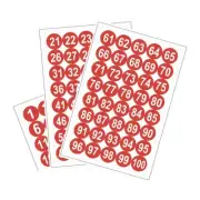 Round Number Stickers 50mm Number 1-100 Self Adhesive PVC Label White/Red