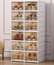 12 PCS Shoe Storage Box Clear Stackable Shoe Container Sneaker Organizer Large