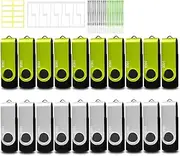 16GB USB Flash Drive Bulk Thumb Drive 20 Pack, Nicepicten Bulk USB 2.0 Flash Drive Pack Memoria USB Memory Stick Jump Drive Swivel Pen Drive with Lanyard & Label, 16GB Zip Drive 20PCS (Green, Sliver)