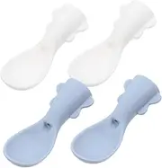 CHILDWEET Infant Feeding Spoon Set 4pcs Universal Baby Food Pouch Spoon Attachment Safe Easy to Clean Fun Design Toddler Training