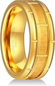 [Fyrddyn] 8mm Tungsten Rings For Men Women Gold/Silver Engraved Sand Blasted Finish Dome Edge Wedding Band Comfort Fit Size 5-14.5