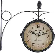 Double Sided Clock Waterproof Vintage Double Sided Wall Clock Iron Metal Silent Quiet Central Station Wall Clock Art Clock for Patio, Garage, Train Station Clock
