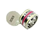 Lia Sophia Fast Track Silver Tone Wide Band Size 7 Ring Pink & White Stripe New
