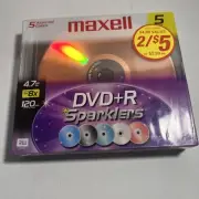 *NEW/SEALED* Maxell DVD+R Sparklers 5 Pack Assorted Multi Colored 4.7GB