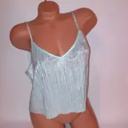 Victoria Secret Crop Tank Camisole Top Large Shine Pleat Mint Green Shimmer New