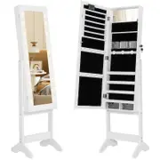 Costway Mirror Jewelry Cabinet 4 Tilt Angles Standing Armoire Organizer White