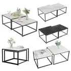 Real Sintered Stone Square Nested Coffee Tables Set Anti-scratch w/ Metal Frame