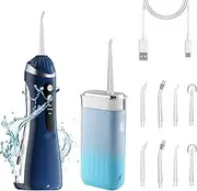 Electric Water Flosser Set, Contain Portable Water Flosser for Teeth and Rechargeable Dental Oral Irrigator，with Telescopic Water Tank, IPX7 Waterproof Water Dental Flosser (Blue)