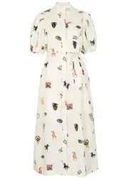 Alemais Hera Printed Linen Dress - Ivory - 6 6