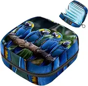Period Bag,Sanitary Napkin Storage Bag,Blue Parrot Bird Tropical,Tampon Bag for Purse