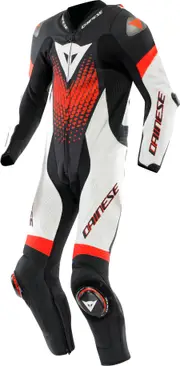 Dainese Laguna Seca 6, leather suit 1pcs. perforated , color: Black/White/Neon-Red , size: 64